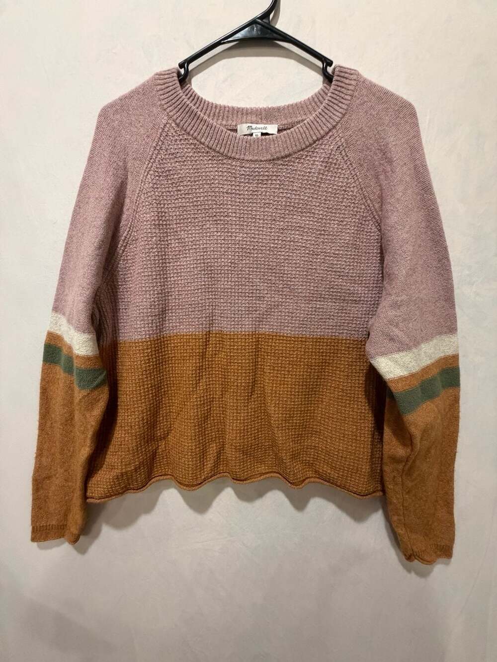 Madewell Colorblock Striped Waffle Weave Merino Wool Blend Sweater Size XL
